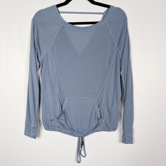 Calvin Klein Performance XSmall Blue Tie Bottom Open Back Long Sleeve Top Scoop - Picture 1 of 10